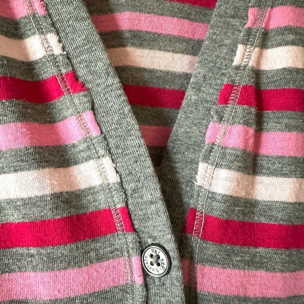 Aeropostale Striped V-Neck Cardigan Pink Gray Red SP - Picture 4 of 11